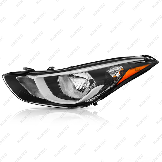 Halogen Headlight Assembly with LED Side Marker Light Compatible with 2014-2016 Hyundai Elantra, Driver Side