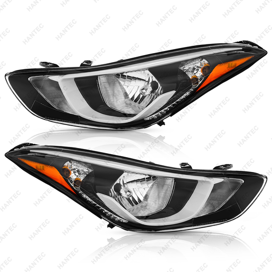 Halogen Headlight Assembly with LED Side Marker Light Compatible with 2014-2016 Hyundai Elantra, Driver & Passenger Side