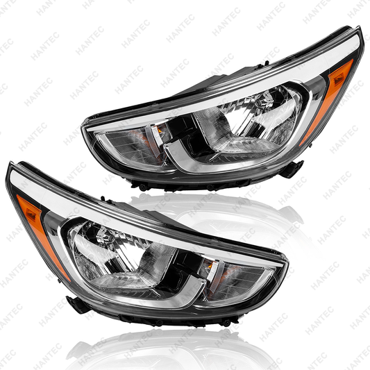 Halogen Headlight Assembly Compatible with 2015-2017 Hyundai Accent, Driver & Passenger Side